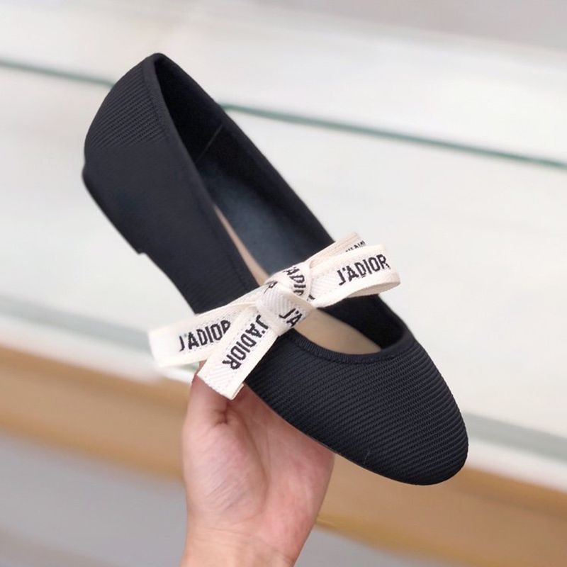 New on Sale Dior "Miss B" Ballet Flats Replica Black Technical Fabric deu05038