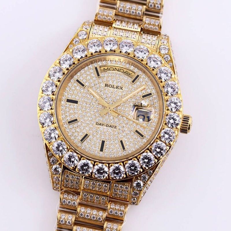 Rare Rolex Watch Replica Day-Date 39MM Men's Champagne Full Diamond Roh66055