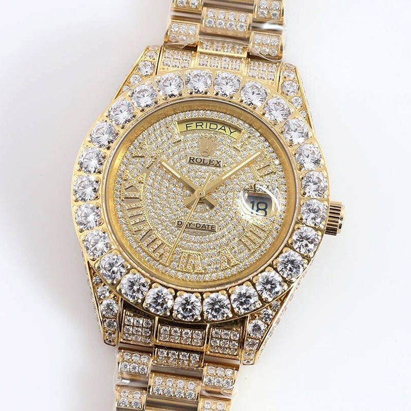No.1 Most Popular Rolex Replica Watch Day-Date 39MM Men's Champagne Full Diamonds ros21771