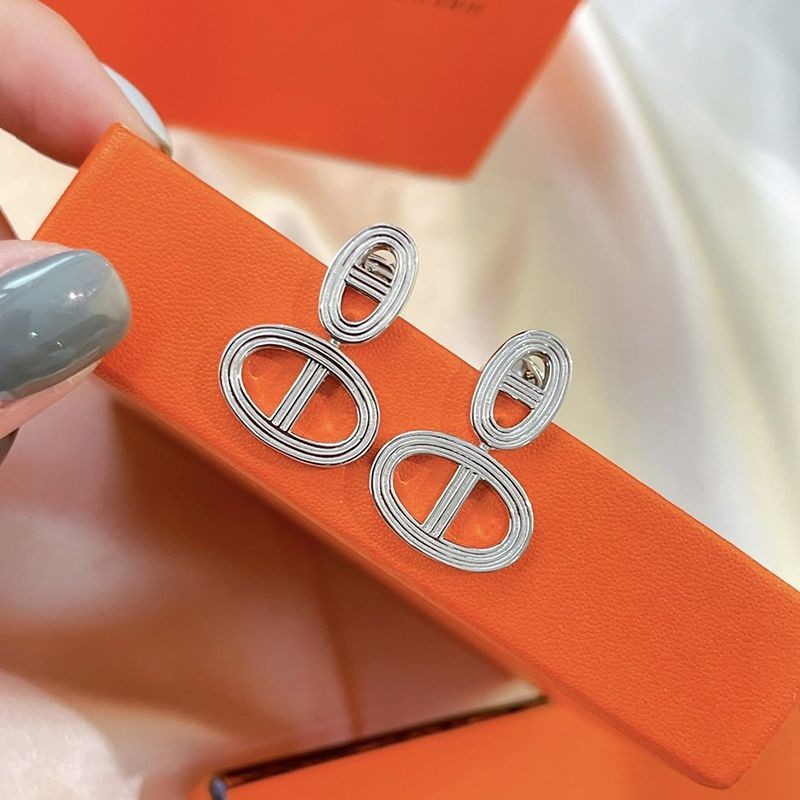 New for Fall/Winter [HERMES] "Chaine d'Ancre 24" PM Silver Earrings Replica era81062