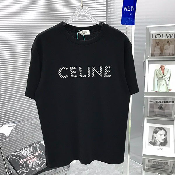 Celine T-shirt replica loose front stud logo cotton Ces89828