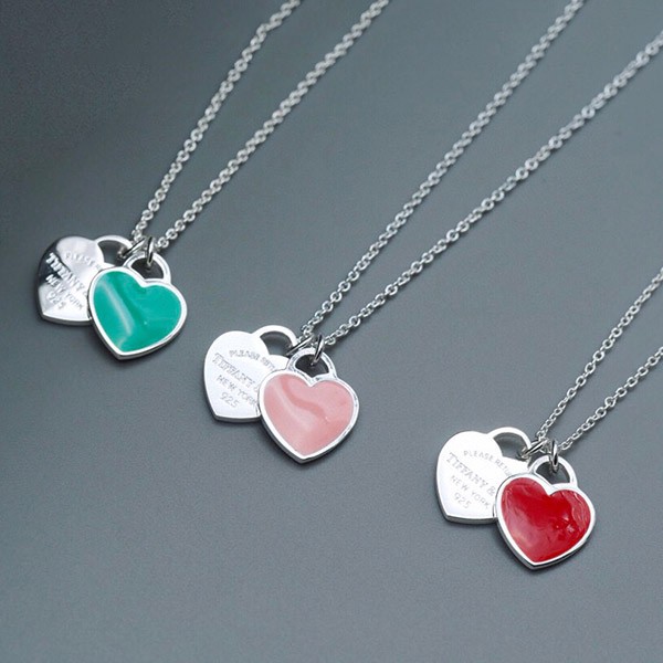 Free shipping Tiffany Double Heart Fake Pendant Tin19387